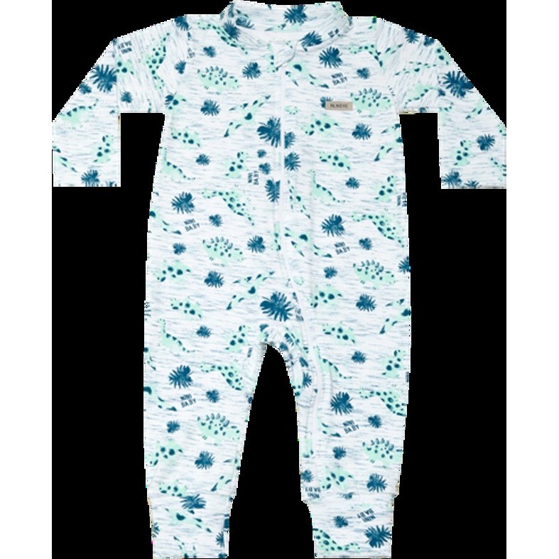 Macacão Manga Longa em Cotton Dinossauro Azul - Nini & Bambini.
