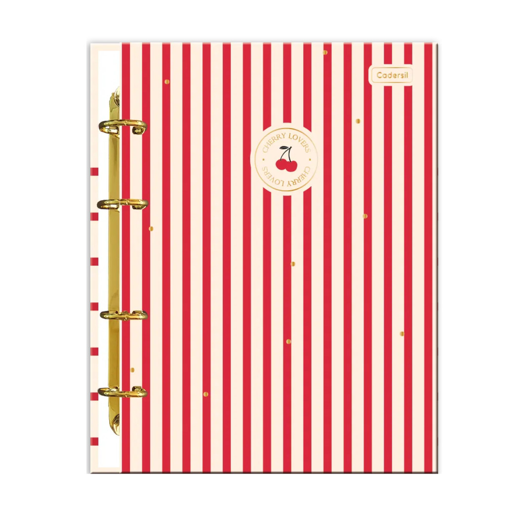 Caderno Argolado Colegial Capa Dura 80fls Cherry Lovers - CADERSIL Capa:Listras Vermelha em Oferta na Shopee
