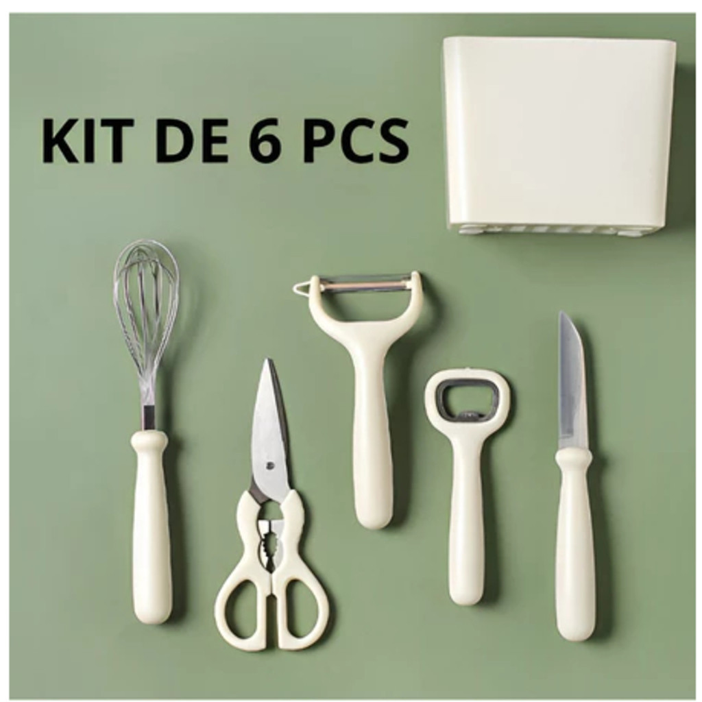 Kit Completo Jogo de Cozinha Luxo 19 Peças Com Tábua em Silicone Espátula Faca Tesoura Utensílios-LM