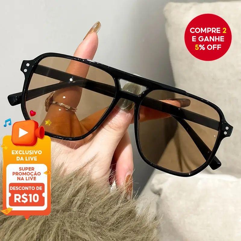 Óculos de sol retro de dupla lente, grande estrutura, proteção UV, lentes oceânicas, moda ...