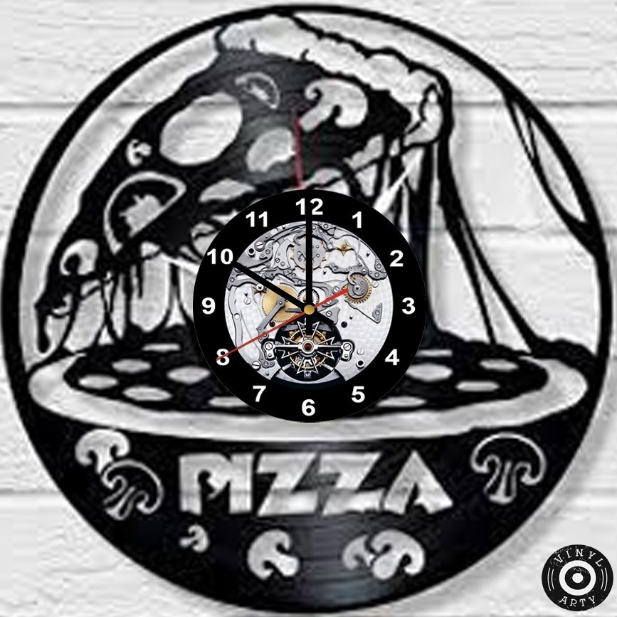 Relógio de Parede Relógio de parede Pizza - Relógio Pizzaria em Relógios de parede 30cm Disco de Vin