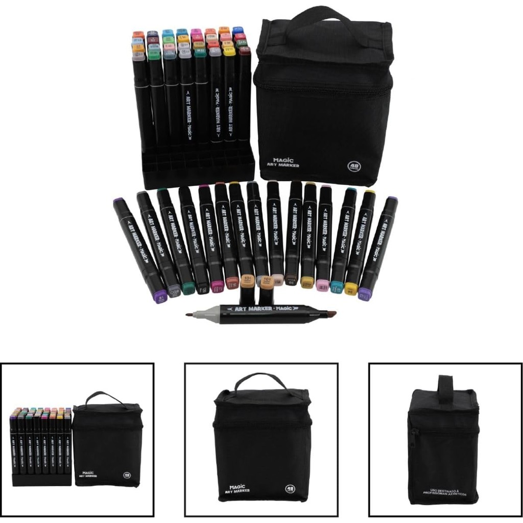 Caneta Marcador Para Colorir, Magic Kids, Art Marker, 48 Cores, Ponta Dupla, Com Bolsa em Oferta na Shopee