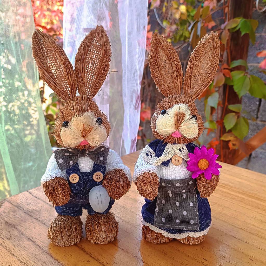 Estatuetas De Coelho De Palha Feitas À Mão , 2 Peças , Ornamento De Casal Fofo Para Decoração De Casa De Páscoa 23cm/9.1 em Oferta na Shopee