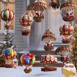 Xjbr 10 Peças Balão De Ar Quente De Madeira De Natal Papai Noel 2D Pingente Plano Decoração De Árvore Perfeita De Presen