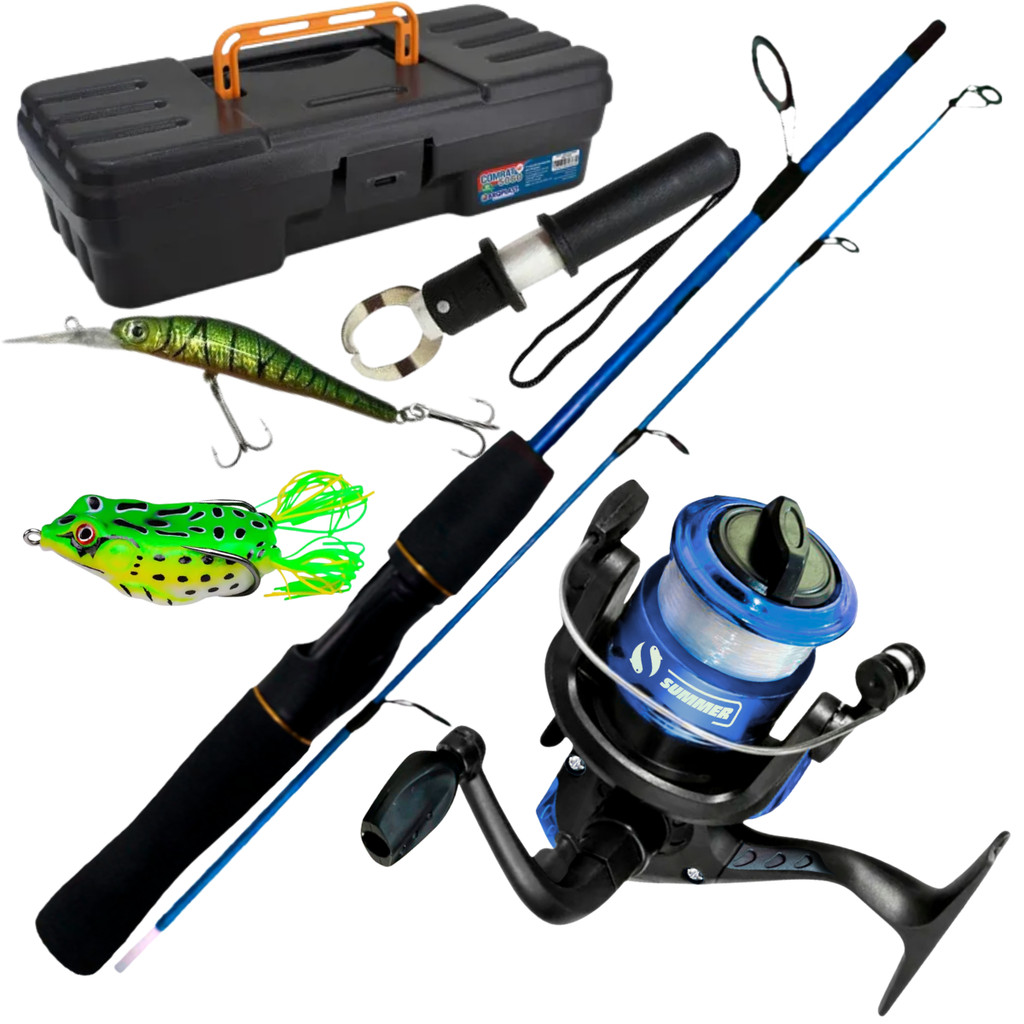 Kit De Pesca Predador Vara 1,20m 6kg Molinete Maleta Alicate Iscas