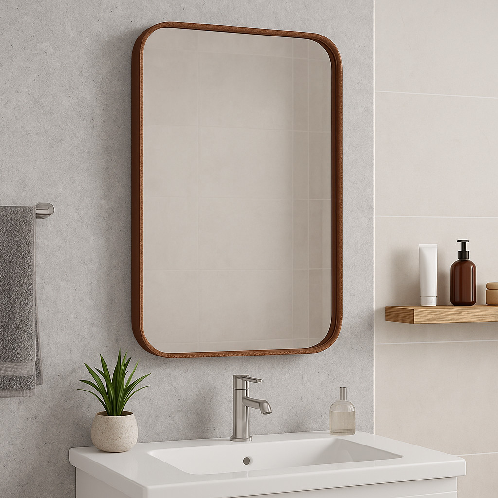 Espelho Retangular de Parede 60x40cm Organico Moderno Moldura em Couro Ecológico  Minimalista Tendência 2025
