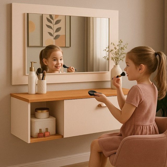 Penteadeira Camarim + Espelho Suspensa Make up Quarto Joy com Gaveta Divisoria MAKEUP