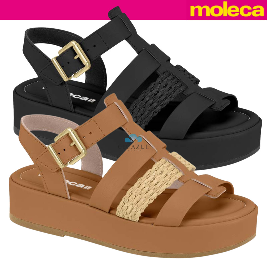 Sandália Moleca Flatform Feminina Salto Baixo Tiras Trançadas Confortável
