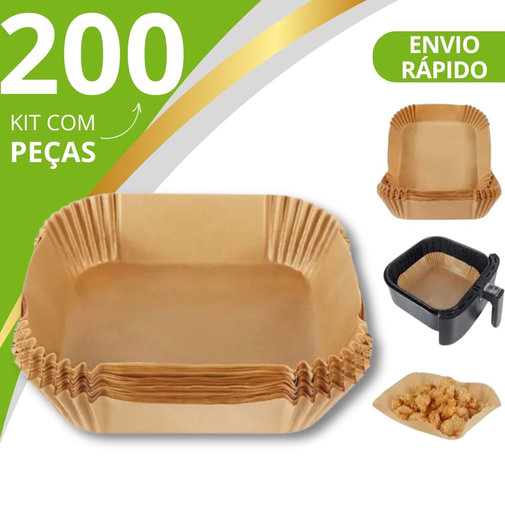 Imagem Formas Descartáveis 100 Unidades Para Air Fryer em Papel Forneavél Para Fornos e Microondas
