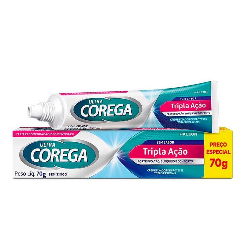 Creme Fixador de Dentaduras Ultra Corega Tripla Ação Sem Sabor 70g