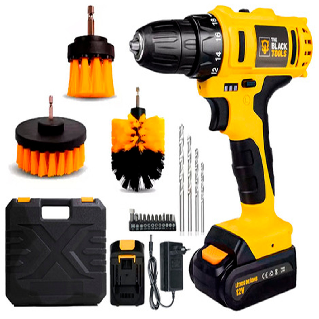 Parafusadeira A Bateria 12v Bivolt The Black Tools Com Kit Escova Limpeza em Oferta na Shopee