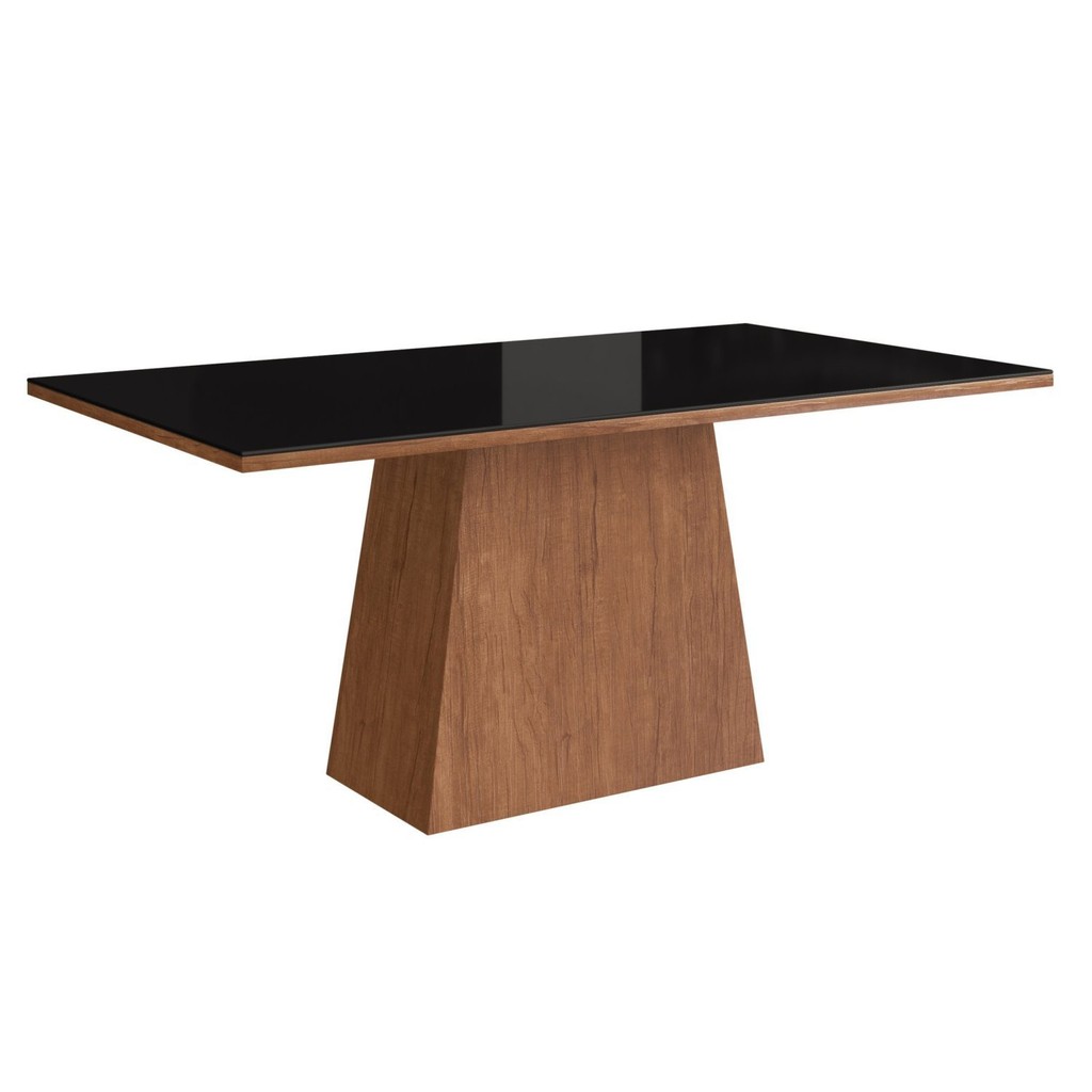 Mesa para Sala de Jantar 160x90cm com Vidro Lapidado  Canela/Preto em Oferta na Shopee