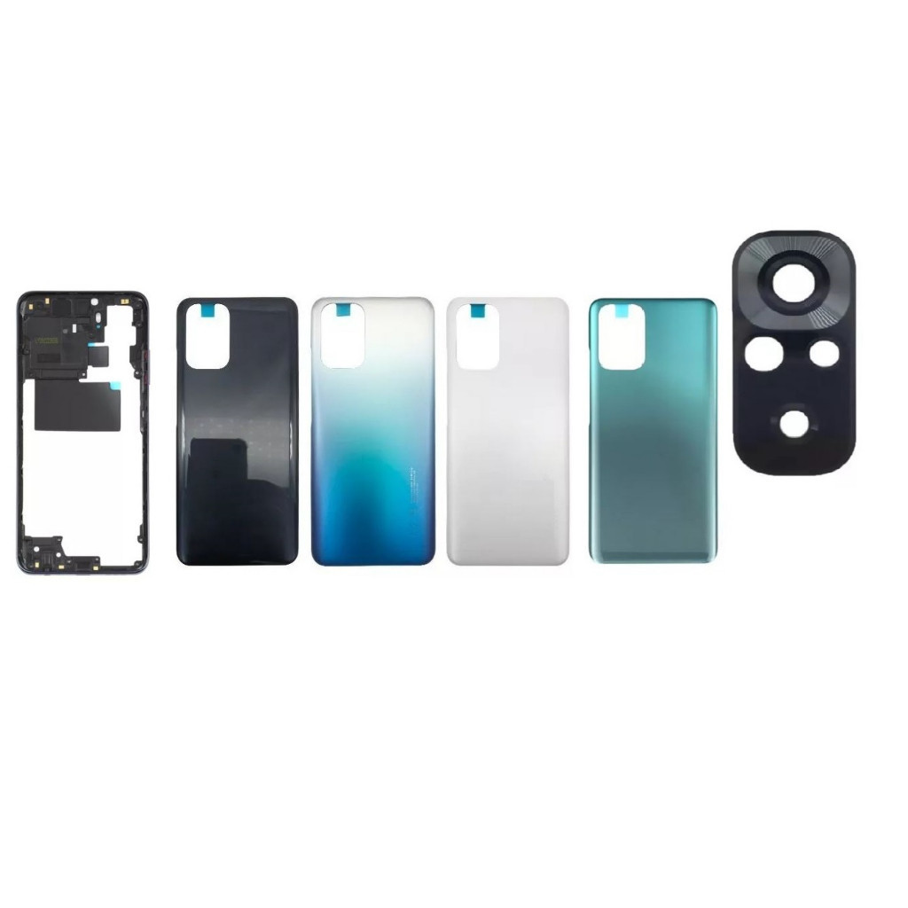 Kit Tampa traseira Fundo + Aro lateral do Meio Botões + Lente de vidro compativel Redmi Note 10 4g / Note 10s