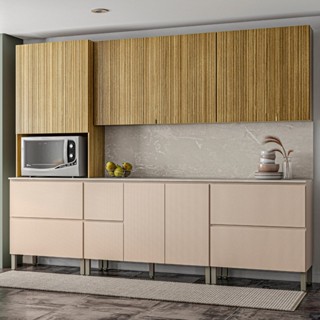 Cozinha Modulada Completa 7 peças 9 Portas 4 Gavetas Balcão com Tampo e Painel Art em Oferta na Shopee