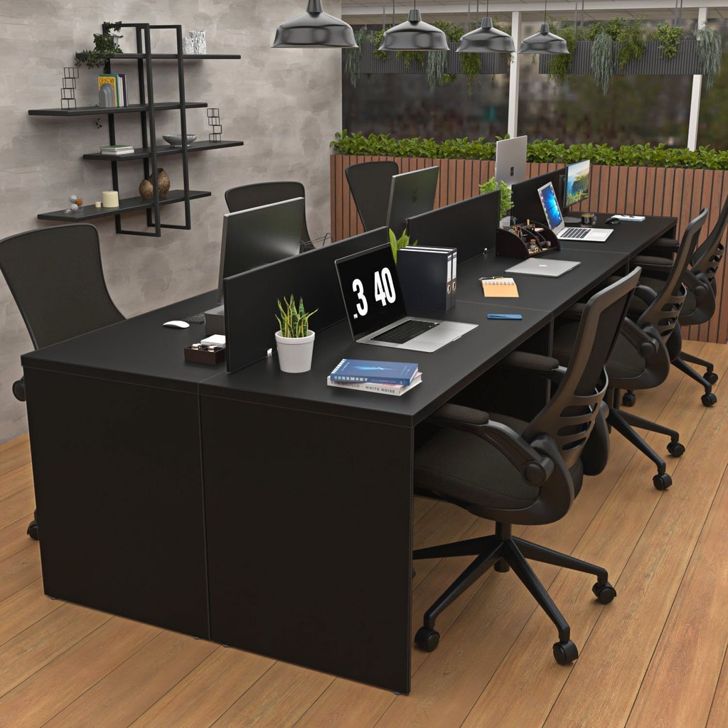 Estação de Trabalho Mesa Plataforma Escritório 1200x600 6 Lugares Preto em Oferta na Shopee