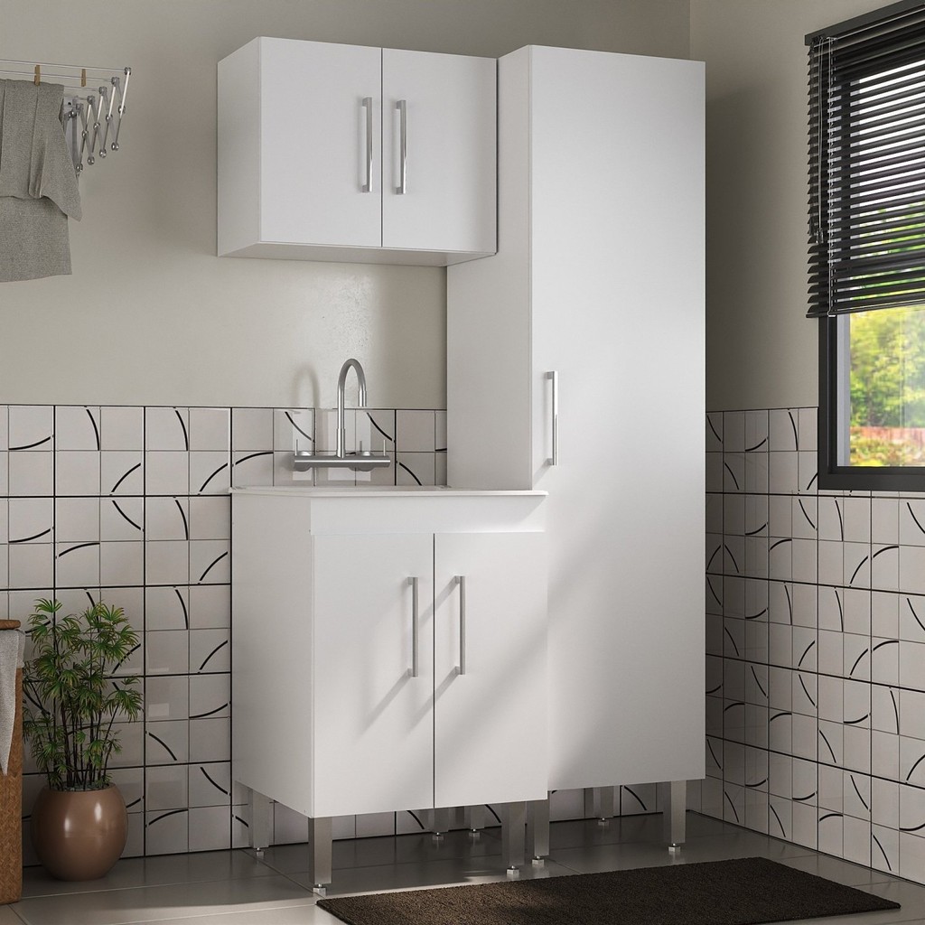 Kit  Lavanderia Armários Multiuso para Área de Serviço Branco em Oferta na Shopee