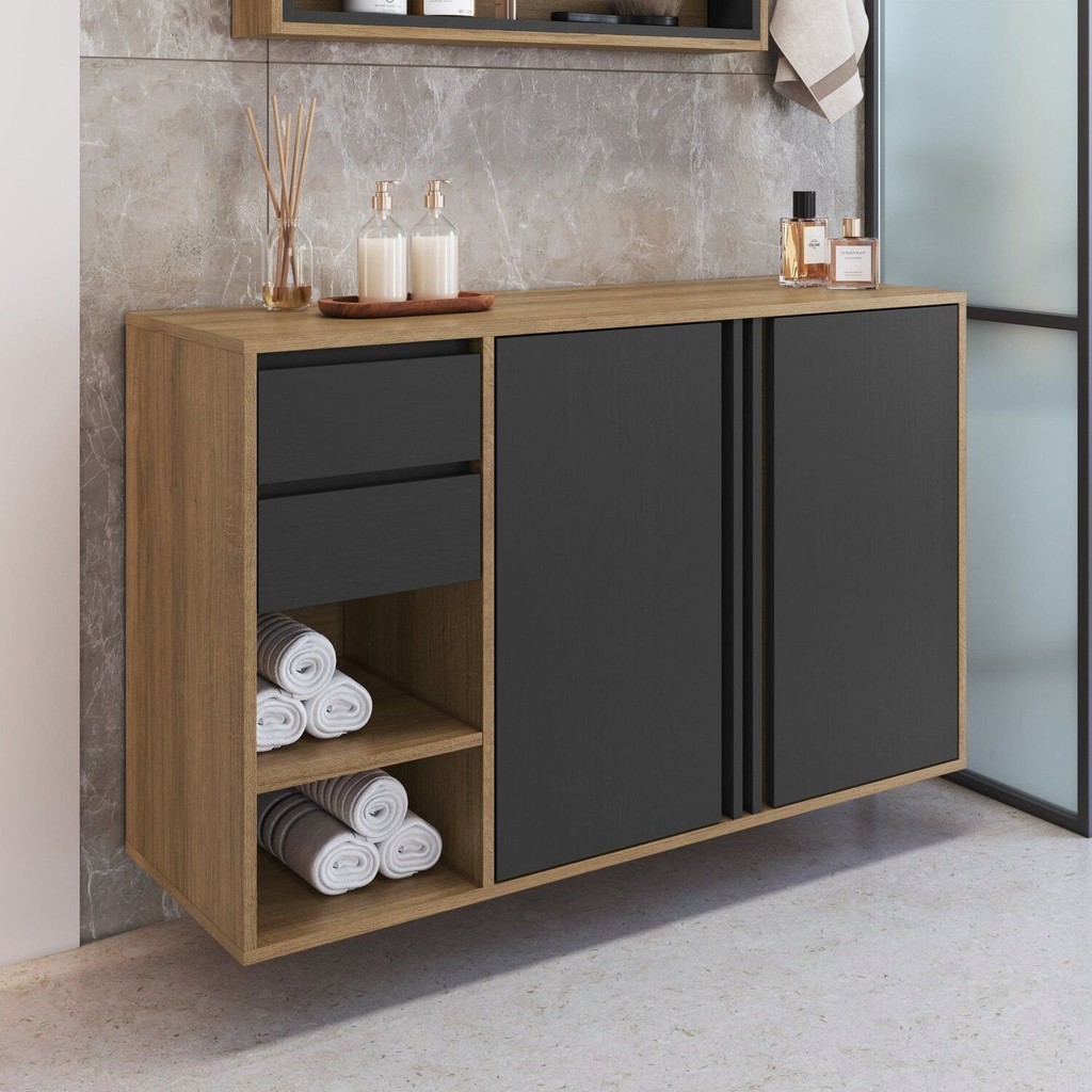 Gabinete de Banheiro 110cm com 2 Portas e Gavetas sem Cuba Antônia em Oferta na Shopee