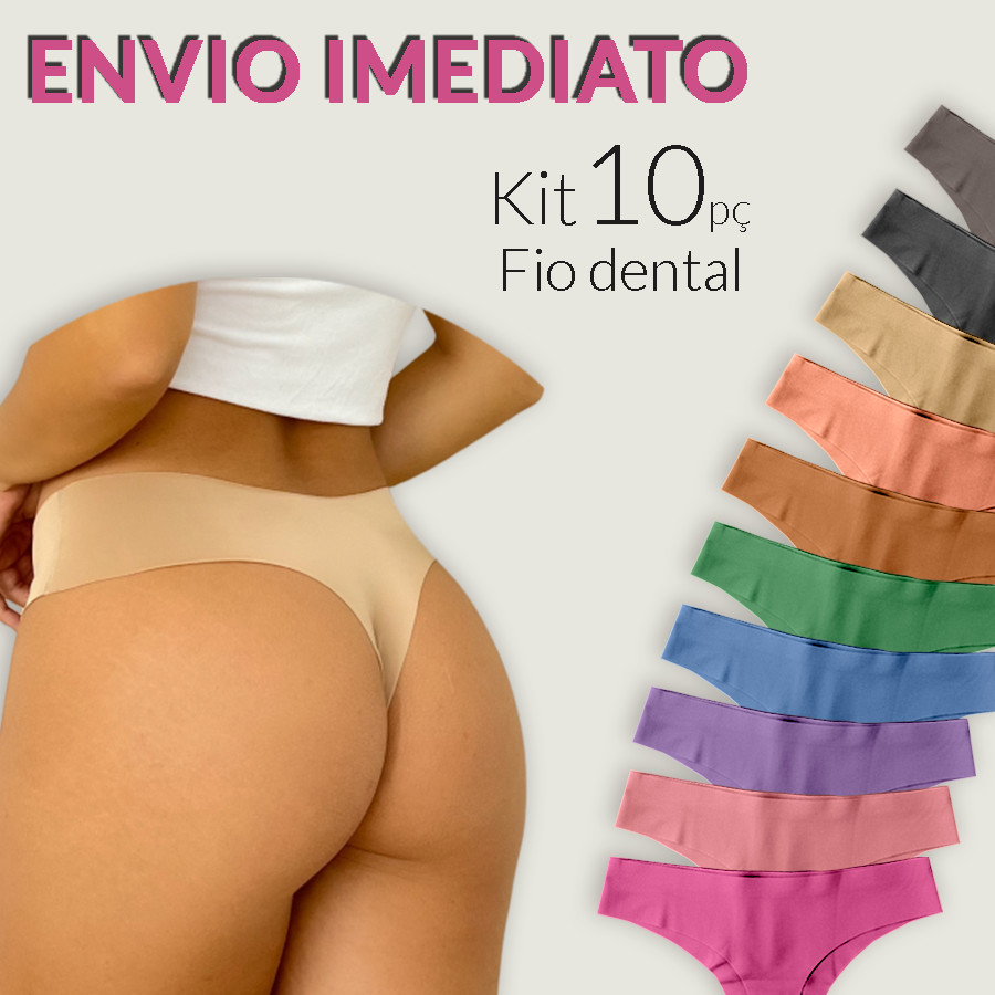 Kit 10 Calcinha Sem Costura Fio Dental Tanga Conforto Corte a Laser Não Marca
