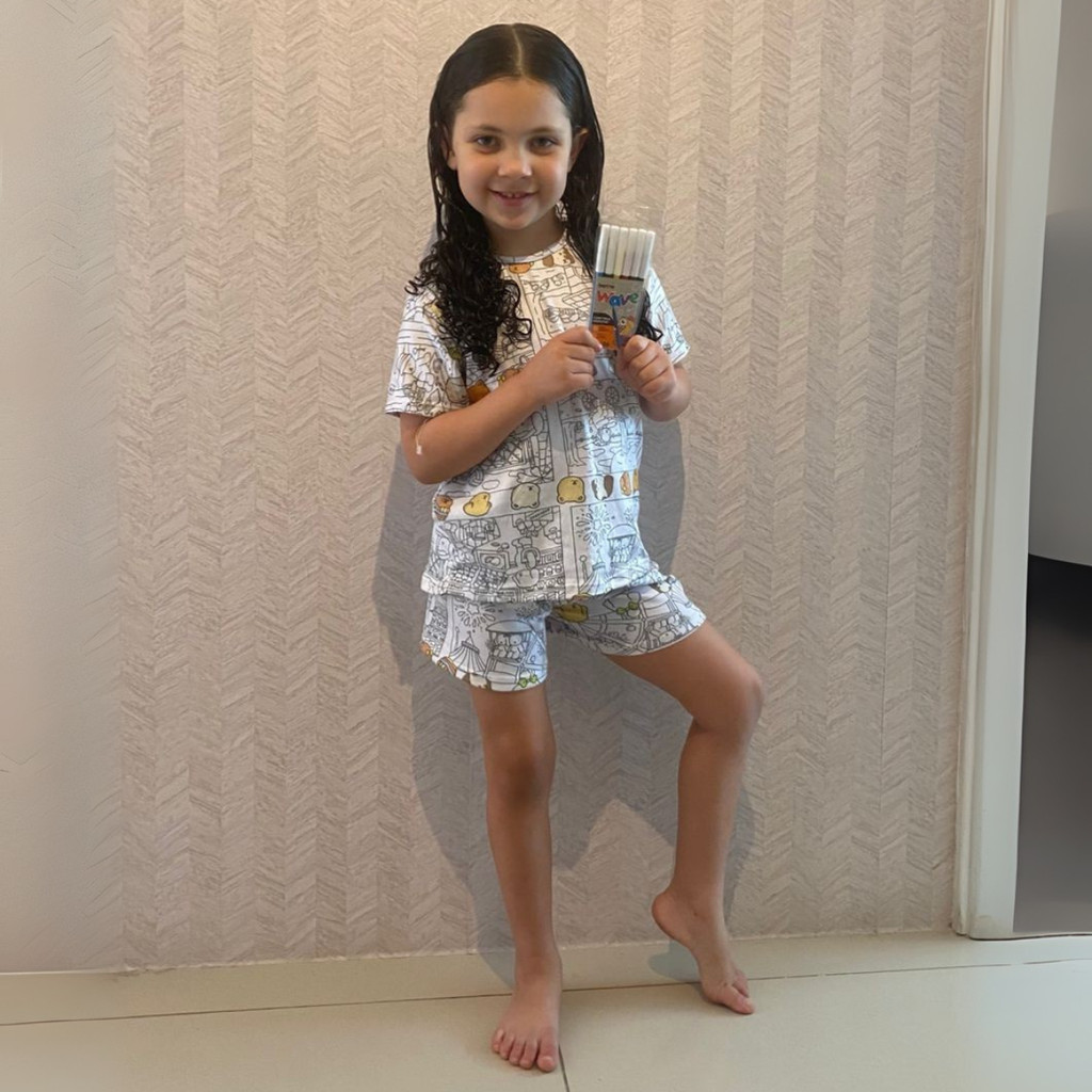 Pijama Infantil Para Colorir Meninas Em Suede Lavável Ajustável Personalizável Dia a Dia