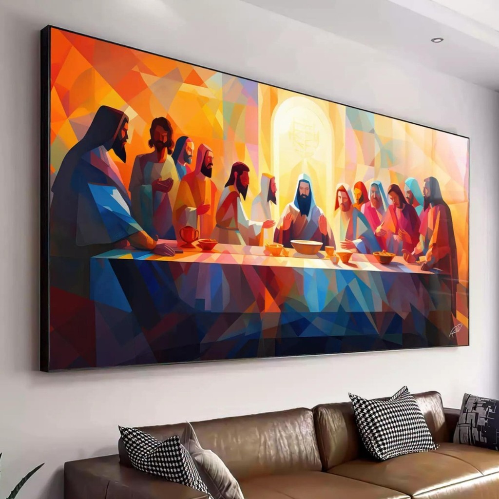 Mosaico Santa Ceia Arte Abstrata Colorida Imagem 4K Adesivado Premium Decoração Para Sala Quarto Cozinha Escritório