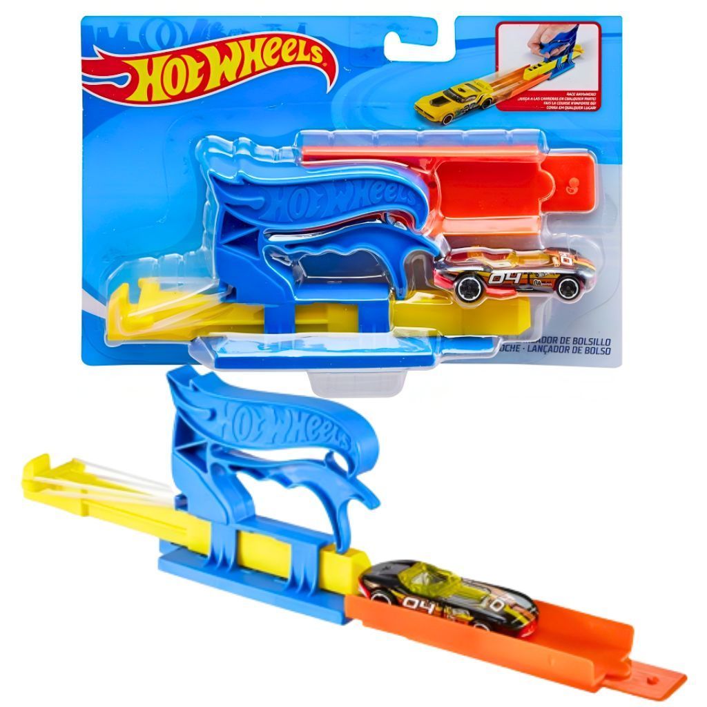 Lançador De Bolso Azul C/ Veículo Hot Wheels FVM08 Mattel