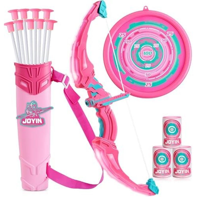 Conjunto De Arco E Flecha Infantil JOYIN , Brinquedos De Tiro Com Iluminado Por LED 9 Flechas De Ventosa , Alvo & amp ;