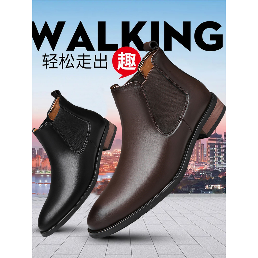 Botas Chelsea de couro genuíno de cano alto masculino ternos britânicos de cano alto sapatos masculinos de cano alto bic