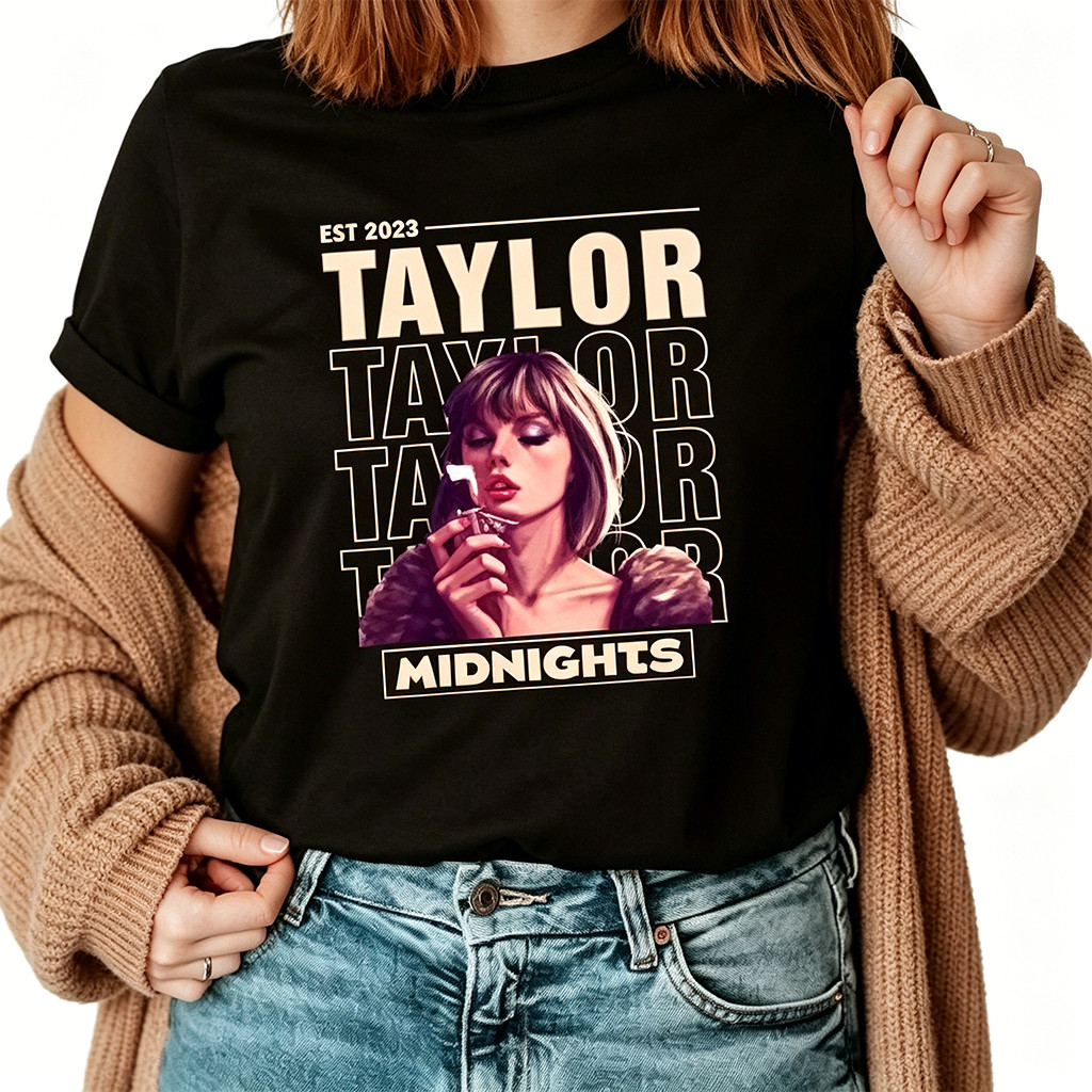 Camiseta Feminina Com Estampa de Taylor Swift e Tema Midnights Moderna Confortável Estilosa Moda Feminina