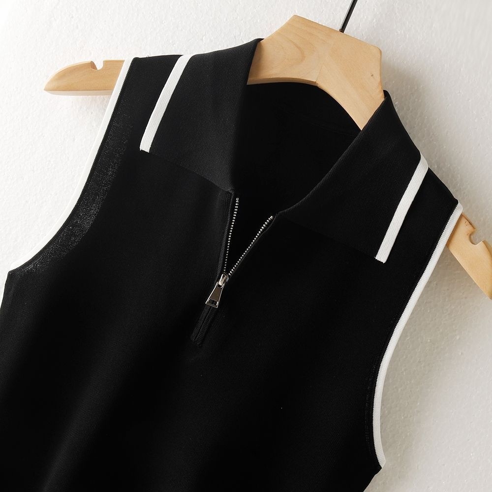 Camisola de seda gelo camisola gola polo francês fino-ajuste sem mangas colete camisola feminina Plus Size Design Casual