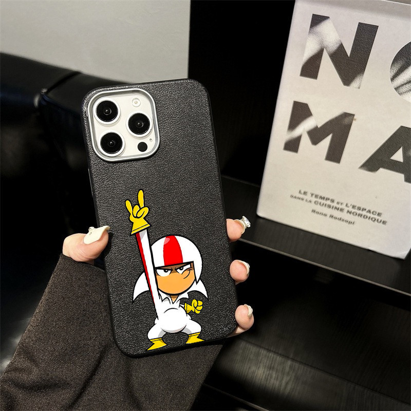 Capitão Meteoro Speed Racer,Capinha de textura de couro preta proteção anti impacto compatível com iPhone 16 17 Pro Max