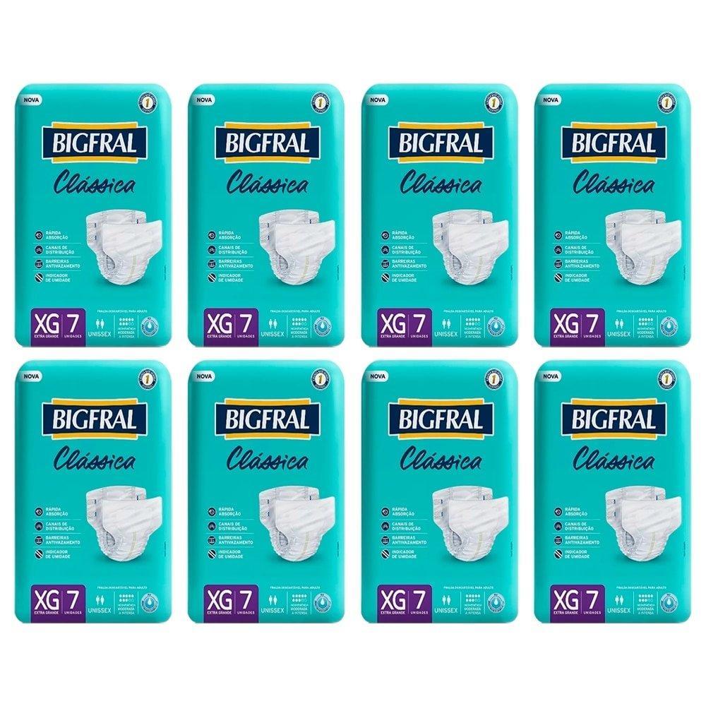 Fralda Descartável Adulto Bigfral Clássica Extra Grande 8 Pacotes c/ 7 Fraldas