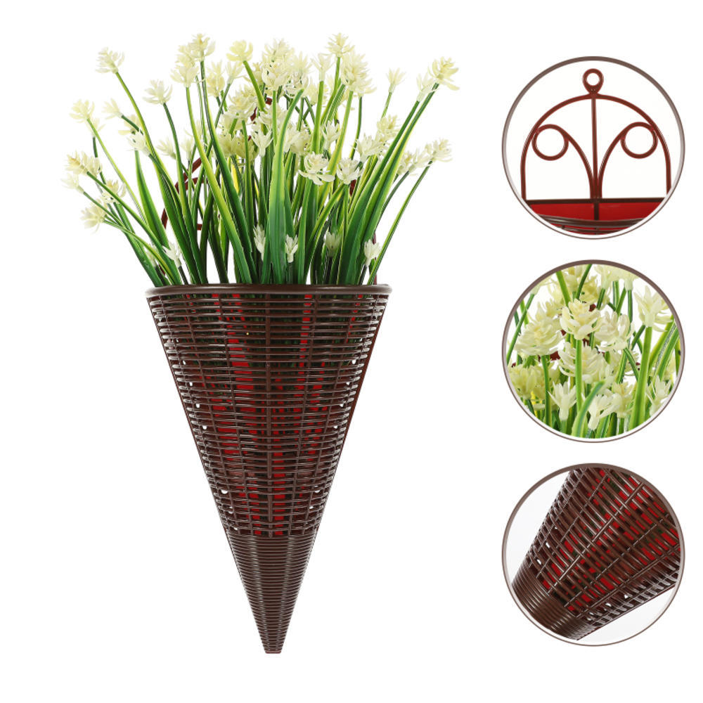 Cesta De Flores De Vime Artificial Em Forma De Cone De 1 Unidade , Vaso De Plantador De Parede Com Gancho De Plástico Pa