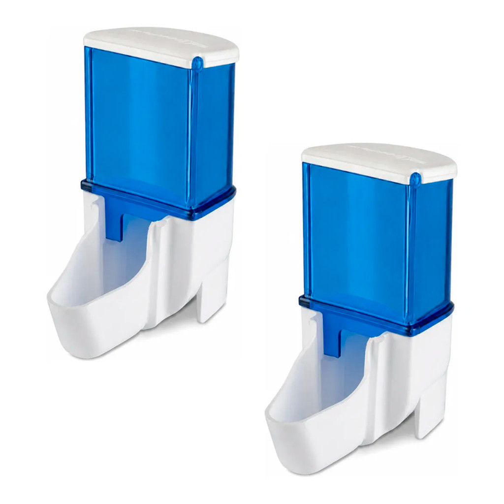 Kit 2 Comedouro Automático Injetfour Sertãozinho Azul Malha Larga 50ml Trinca Ferro Sabiá Corrupião