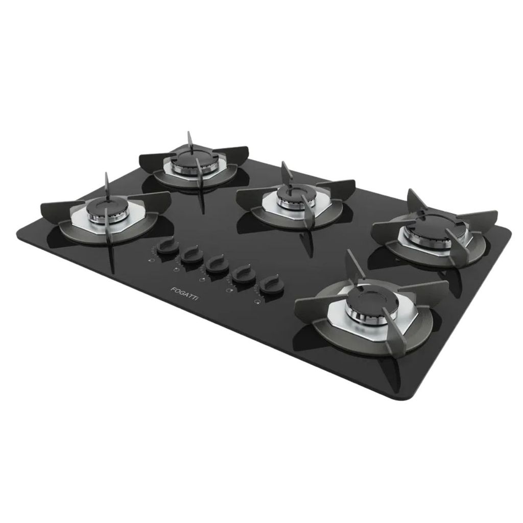 Cooktop 5 Bocas Fogatti Safe a Gás Bivolt com Trempes em Ferro Fundido Preto
