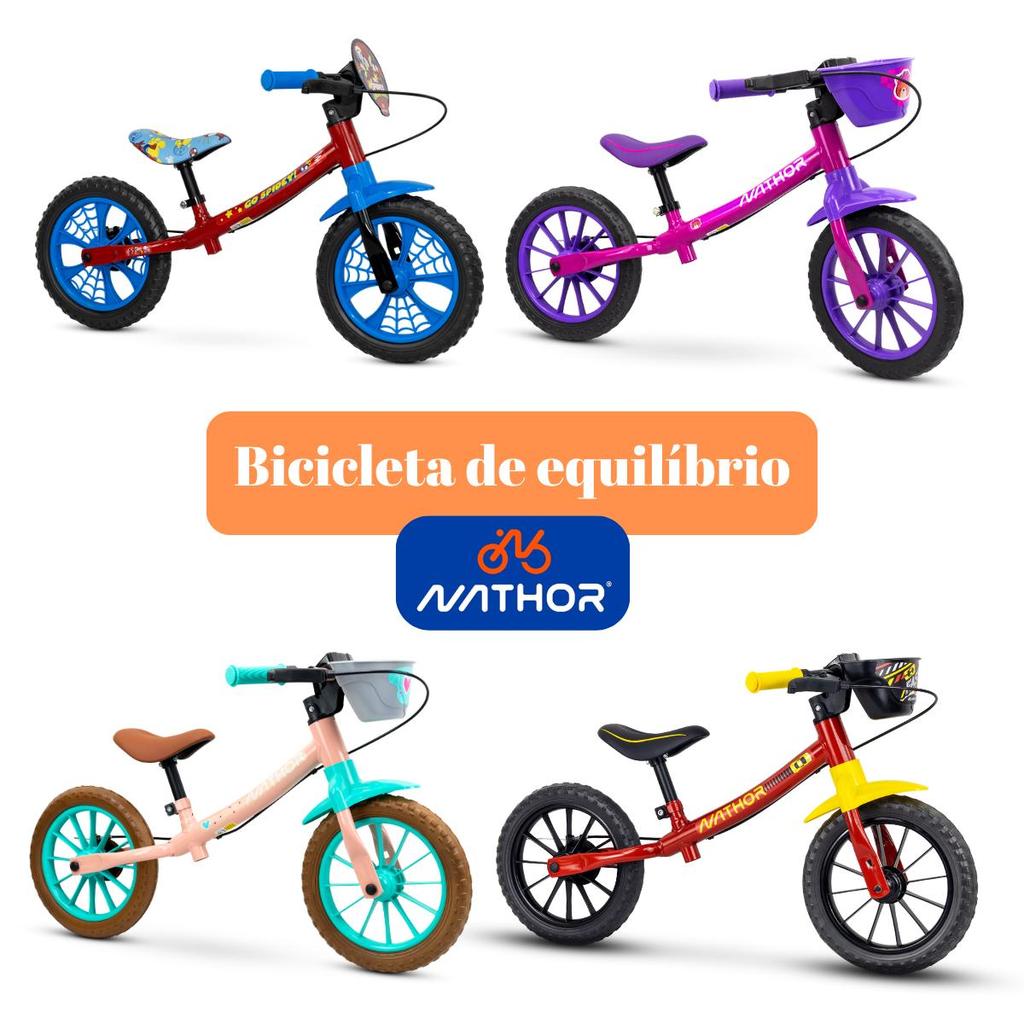 Bicicleta Equilíbrio Sem Pedal Aro 12 Nathor - ESCOLHA O MODELO.