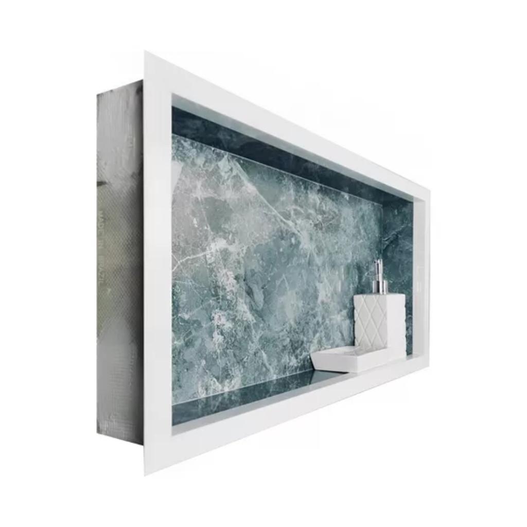 Nicho Porcelanato Cinza Alicante Borda Aluminio Branca