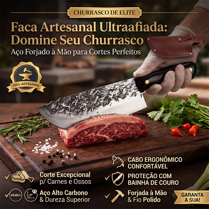 Faca Multiuso Forjada com Bainha Protetora Lâmina Afiada Ideal para Preparo de Churrasco em Casa