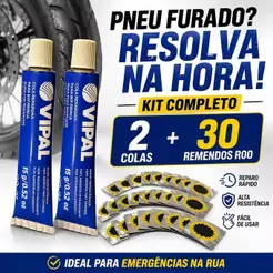 30 Remendos R-00 + Cola Vipal CB-01 | Reparo de Pneu Bicicleta e Moto ️Original