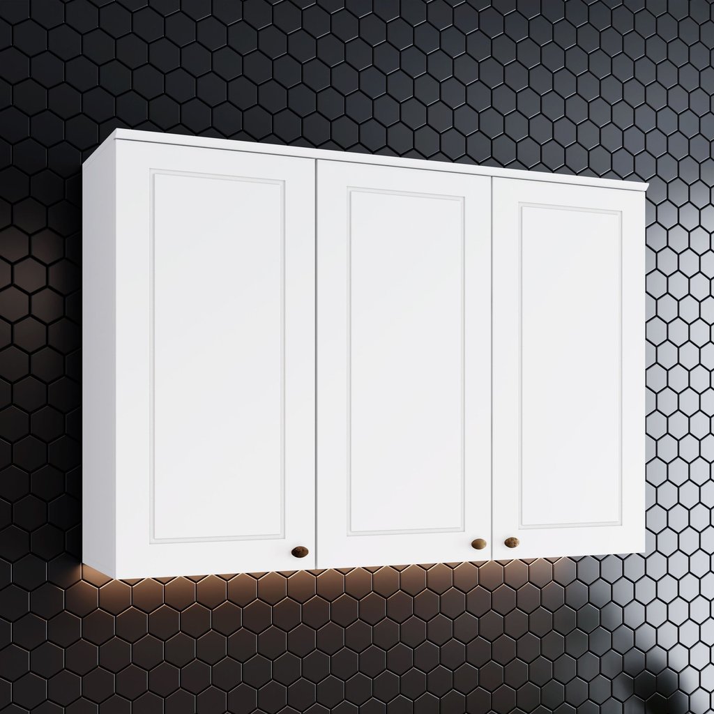 Armário Aéreo 3 Portas Clássico Americana Branco Branco