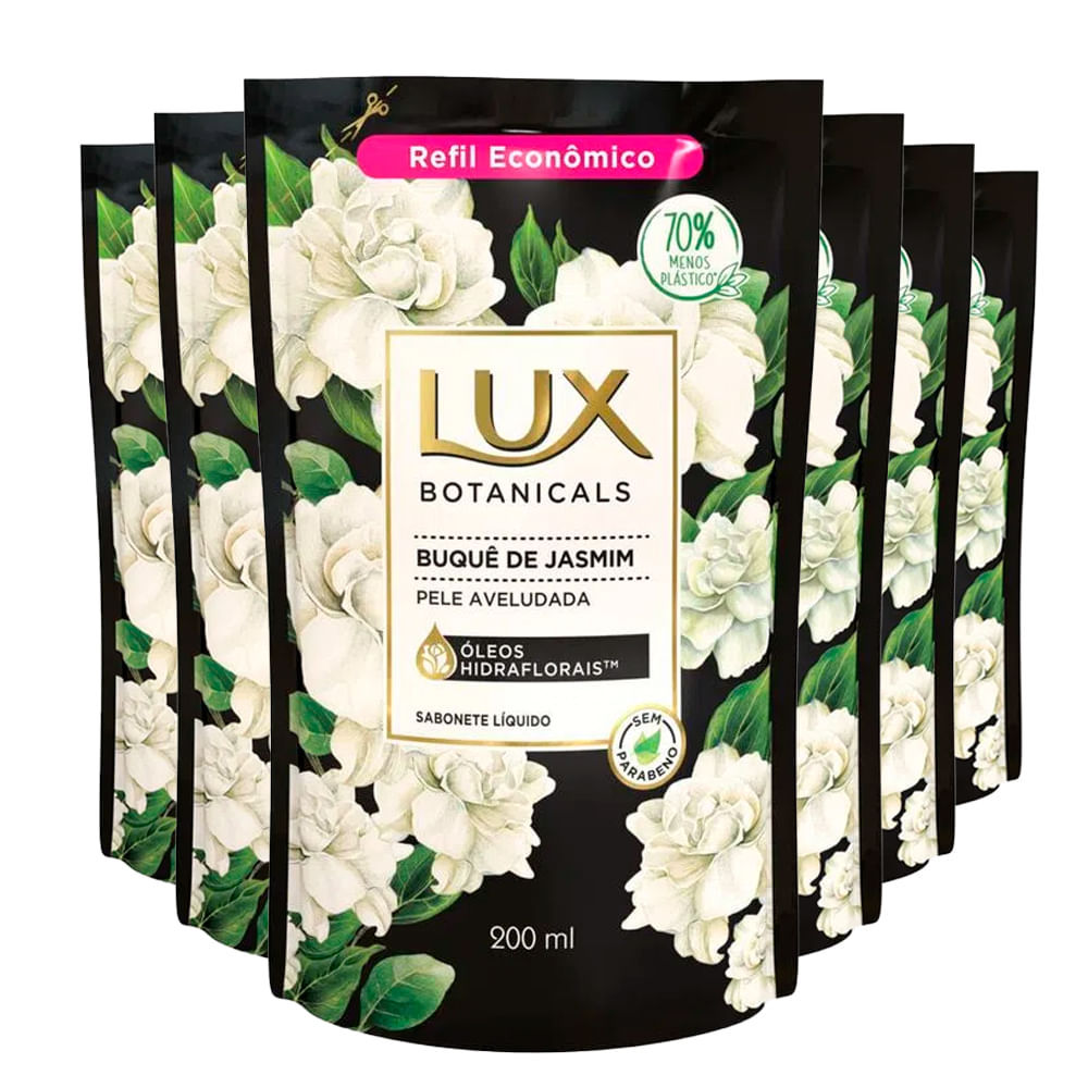 Kit Sabonete Líquido Lux Refil Botanicals De Jasmim 200ml 6 Unidades