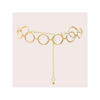 Cinto de Corrente Metálico Dourado Feminino, Modelo com Argolas e Extensão Ajustável para Looks Elegantes