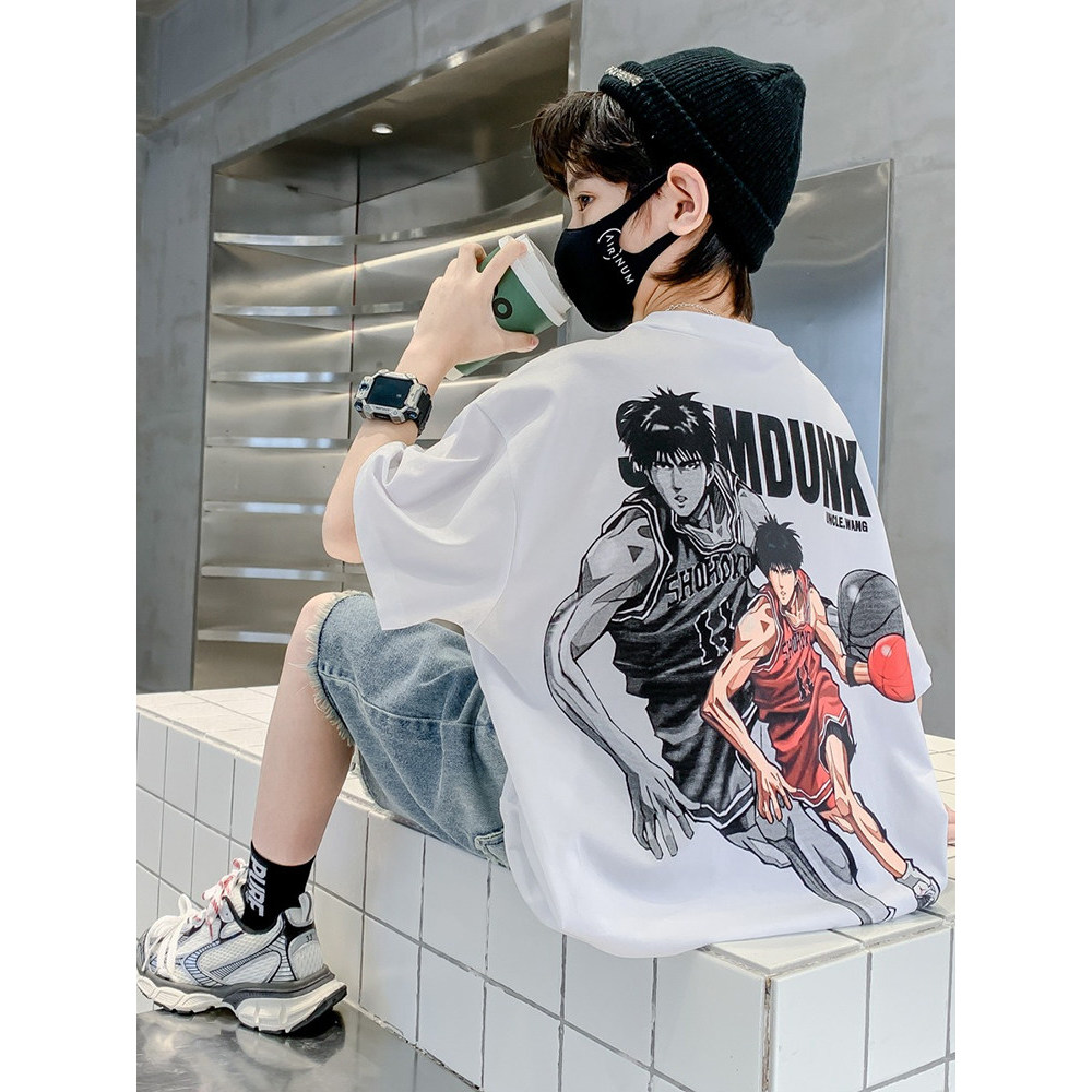 Algodão puro meninos roupas infantis meninos camiseta de manga curta roupas de verão 2026 novo estilo infantil médio gra