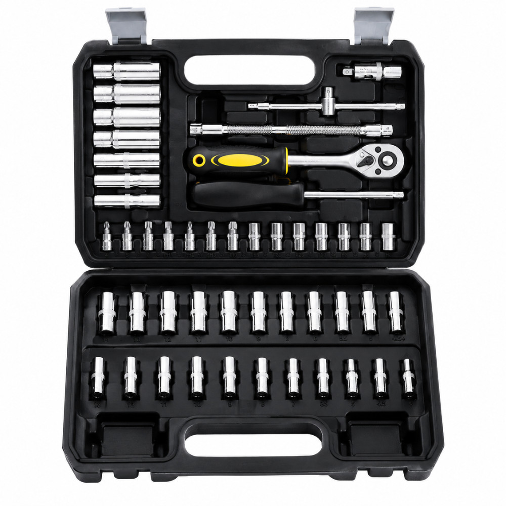 Kit Jogo de Chaves Catraca Soquete 53 Peças com Maleta Ferramentas Oficina Carro Moto