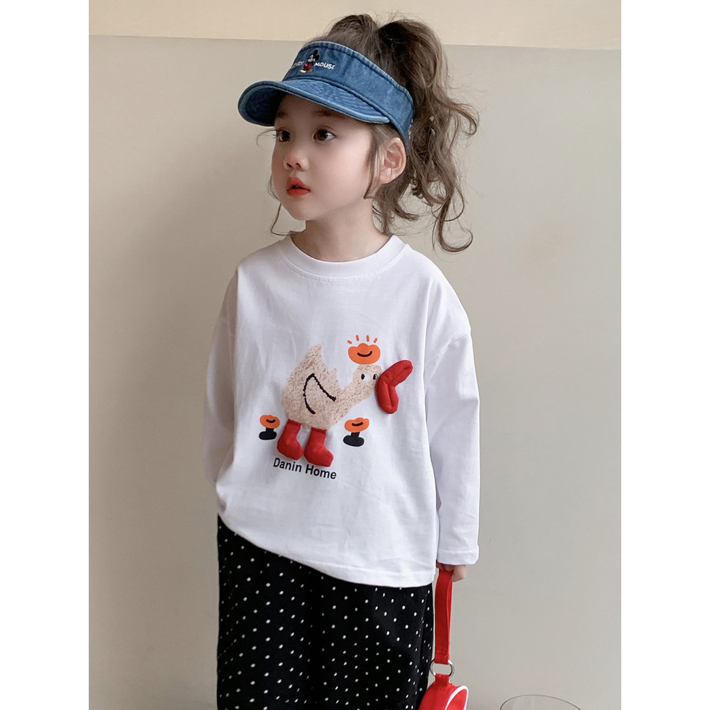 Meninas de manga comprida camiseta primavera roupas 2026 novo estilo crianças moda camisa de fundo médio pequenas crianç