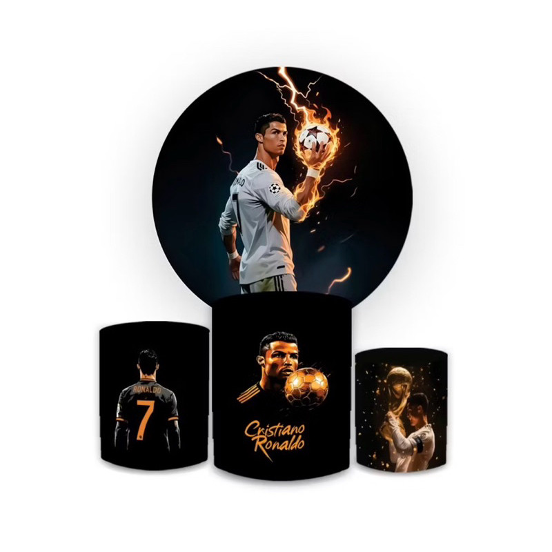 Trio Capas Cilindro + Painel Veste Fácil Tema Cristiano Ronaldo Cr7 Real Madri, Cristiano Ronaldo | Produção Ágil