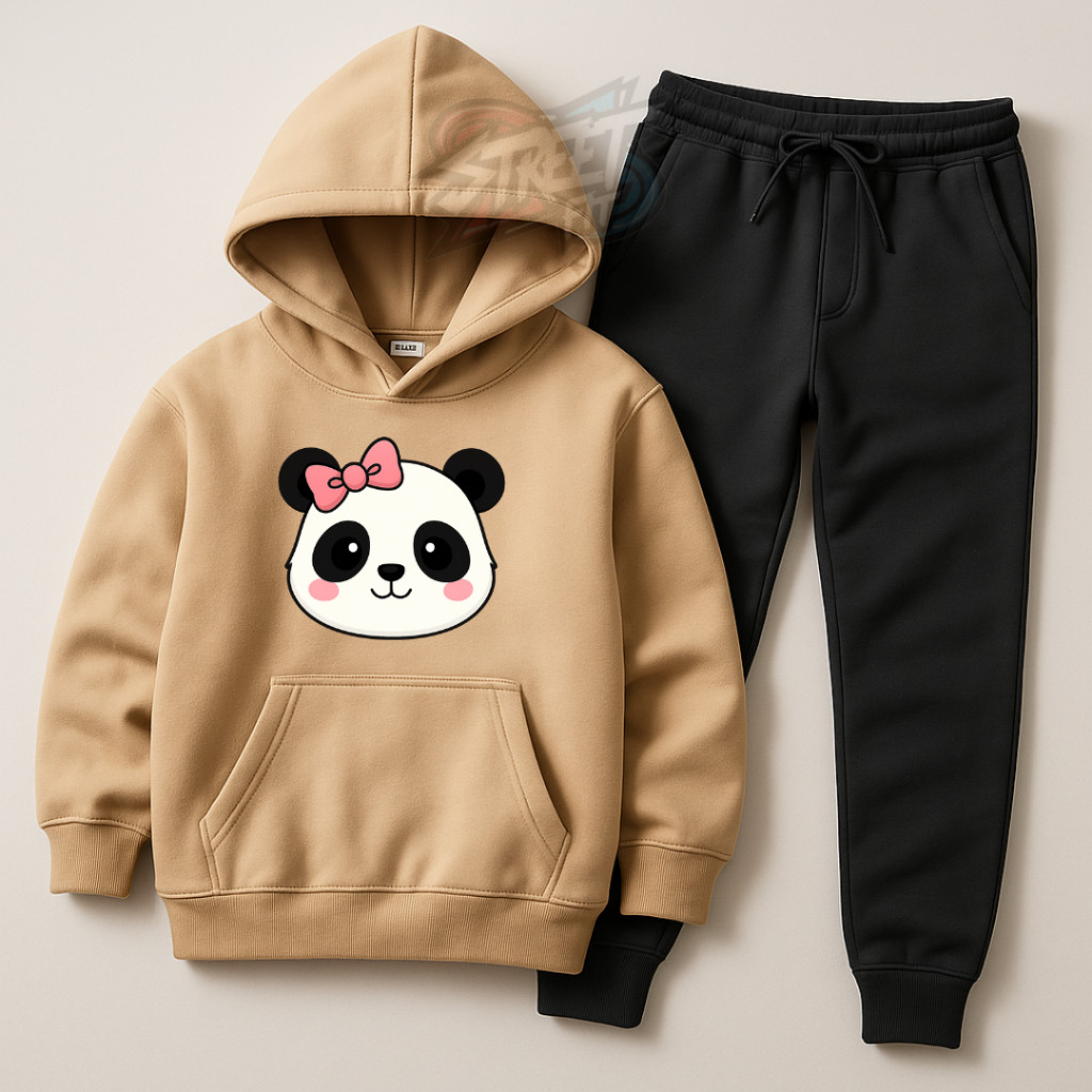 Conjunto Moletom Infantil Estamapado "Panda" Blusa de Frio Canguru e Calça Feminino Abrigo Infantil