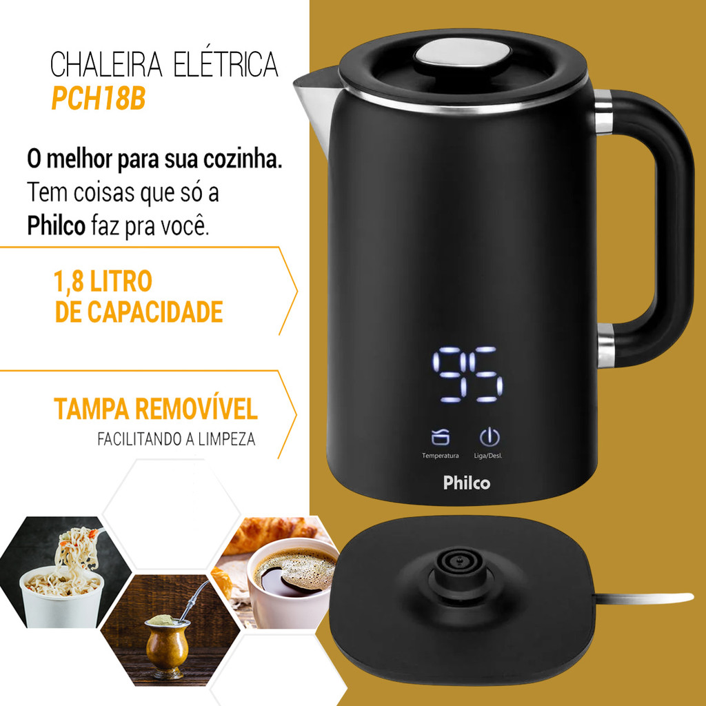 Kit Chaleira Elétrica Philco PCH18B 1,8L Digital + Garrafa Térmica Termolar Lúmina Inox 1,8L — imagem 2 de 2