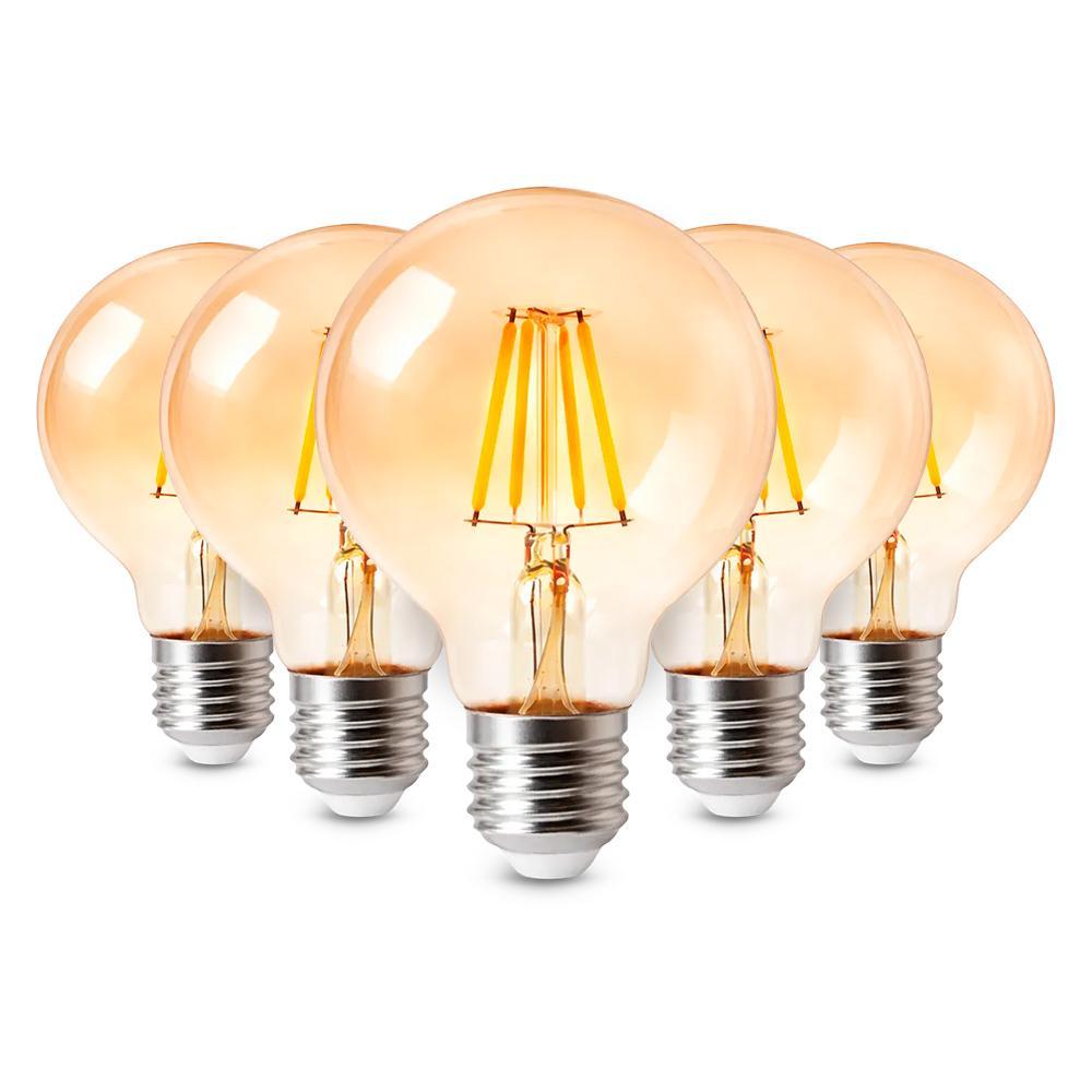 Kit 5 Lâmpadas  Led Filamento Vintage Flite G80, 4W, E27, Luz Quente, FLT-G80-4W
