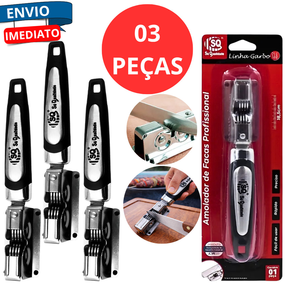 Kit 3 Afiadores Amolador de Faca Manual Aco Inox Profissional Facão Tesoura Portátil Multifuncional