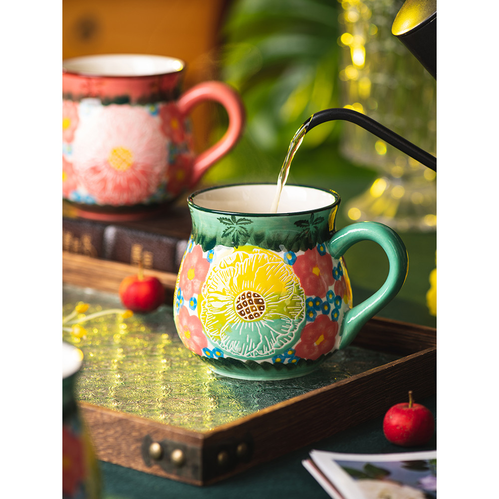 Sombra verde Dai pó caneca copo doméstico cerâmica casal copo de água escritório Retro alto valor xícara de café da manh